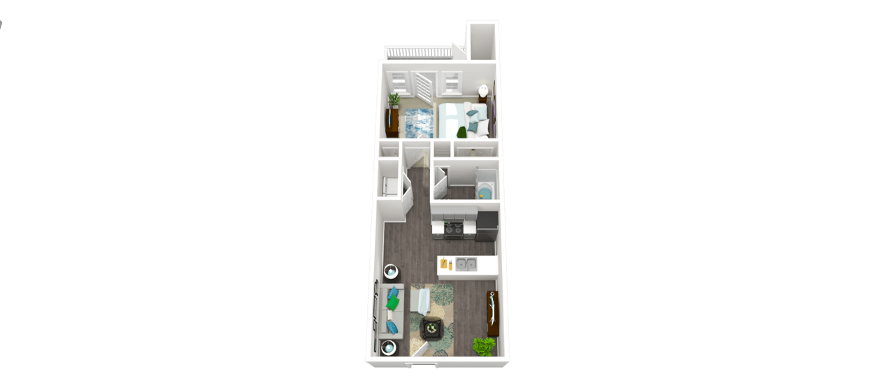 Floor plan for 1 bed, 1 bath, 700 sqft